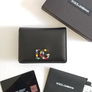 Dolce & Gabbana Multicolor Stone DG Bi-Fold Leather Wallet Black